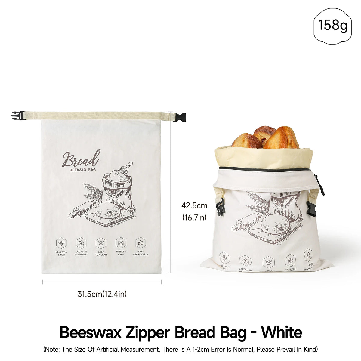 Bread bag size: 42.5 cm x 31.5 cm (16.7 in x 12.4 in)